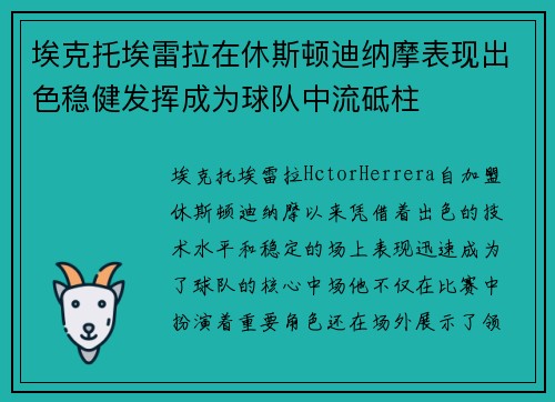 埃克托埃雷拉在休斯顿迪纳摩表现出色稳健发挥成为球队中流砥柱 埃克托埃雷拉在休斯顿迪纳摩表现出色稳健发挥成为球队中流砥柱
